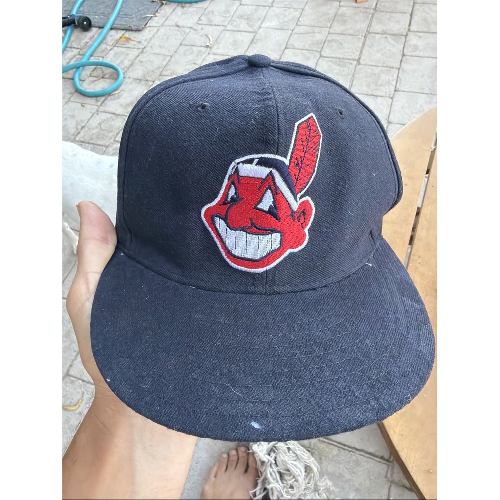 Vintage New Era 5950 Cleveland Indians Chief Wahoo Wool Hat 7 3/8 Made USA